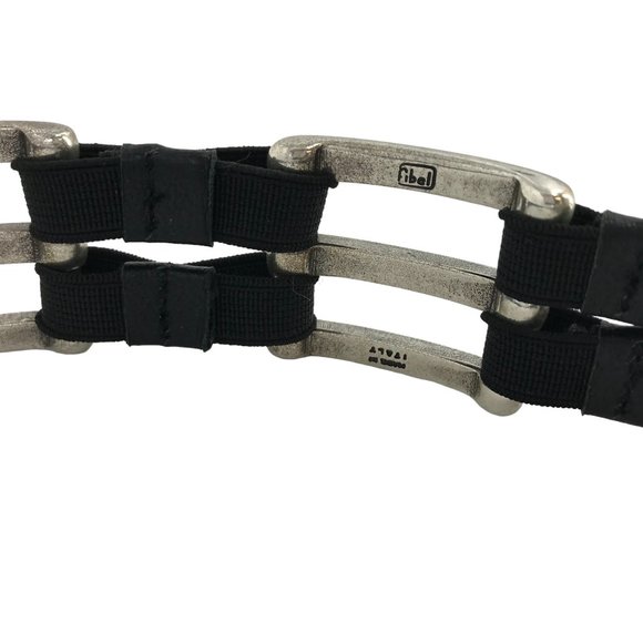 Nbel Italy Womens L Black Leather Belt Silver Chain Lux Brand main image 7